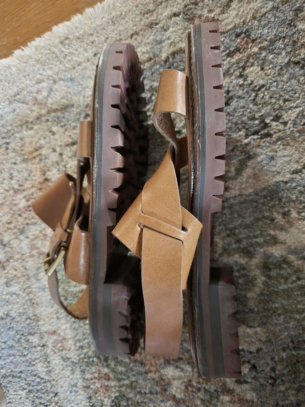 Michael Kors Cognac Leather Lug Sole Braided Strap Sandals 37.5 7.5 Italy - Picture 5 of 5